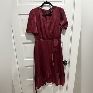 LuLus Maroon Satin Wrap Dress Size M